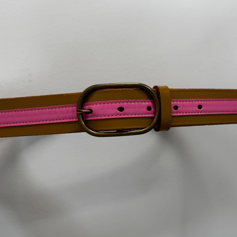 Anthropologie brown and pink Leather Belt with gold buckle